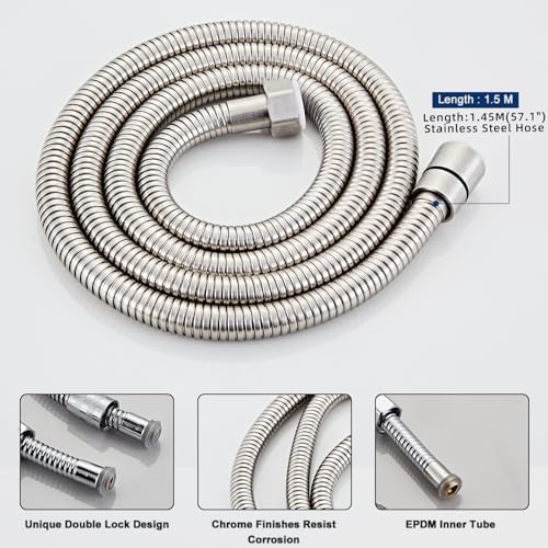 Handheld Shower Head，High Pressure Brushed Nickel Shower Head,Water Saving Detachable Shower Wand with Solid Brass Body and 5 ft Flexible Hose, Easy to Clean and Durable - Image 5