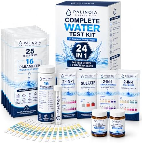 24 in 1 Complete Drinking Water Test Kit, 165 Strips + 2 Bacteria Tests by Palinoia