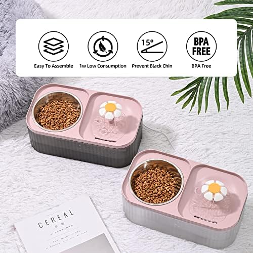 Cat Water Fountain and Food Bowl, 3L/101oz Ultra Quiet Pet Water Dispenser with Smart Pump and 3 Replacement Filters, Automatic Flower Fountain & Stainless Steel Bowl for Dog & Cat (Pink) - Image 6