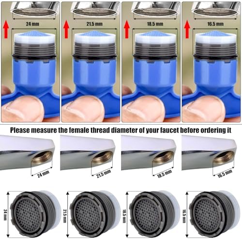 12 Pieces Faucet Aerators with Faucet Aerator Removal Tool Water Saving Flow Restrictor Set Replacement Part for Bathroom or Kitchen,4 Size(M16.5 18.5 21.5 24 mm) - Image 3