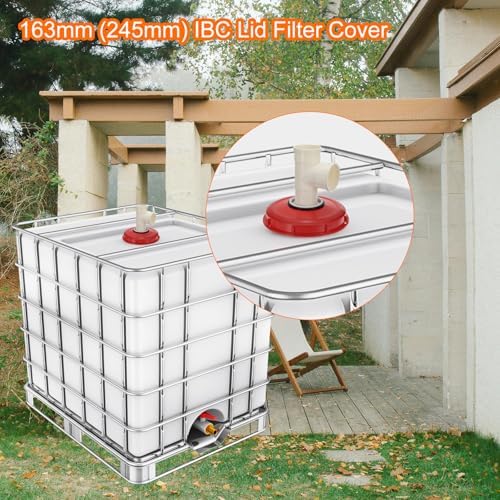 MECCANIXITY 245mm IBC Lid Filter Cover, 3-Way Plastic IBC Tote Hose Adapter 1000L Rainwater Tank Container with Washable Nylon Filter for 275 Gallon Water Tanks, Red/White - Image 4