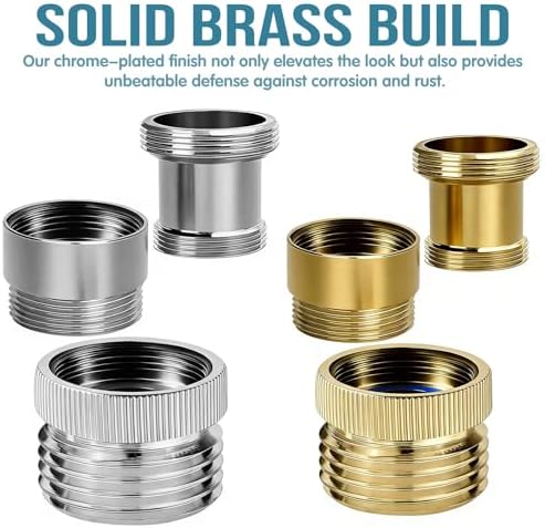 4Pcs Brass Faucet to Hose Adapter with Aerator, Sink Hose Adapter Set with Washers & Tape – Fits G1/2"" Female, 55/64"" Female, and 15/16"" Male, Connects to 3/4"" GHT Garden Hoses - Image 3
