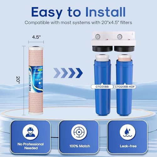 ICEPURE 2-Stage 20" x 4.5" Whole House Water Filter Combo Set, 20 Inch CTO Carbon Block Cartridge and KDF Heavy Metal Removal Water Filter Replacement for FC25B, CB-BB-20, DB20P, Pack of 1 - Image 6