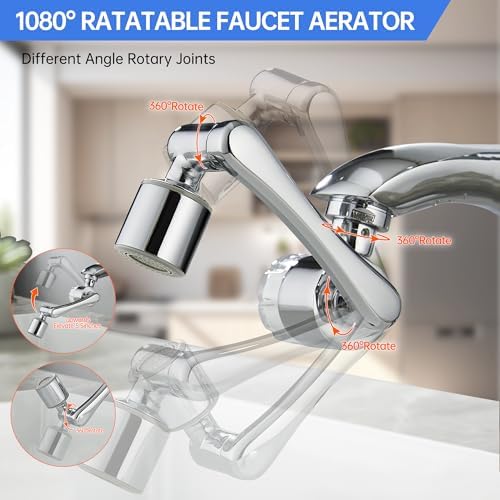 YYKBZ Water Filter For Sink Faucet Extender,1080° Swivel Aerator,2 Modes Spray Sink Water Filter,Brass Faucet Mount Purifier System For Kitchen/Bathroom/Toddlers,Multiple Adapters With 9pcs Filters - Image 2