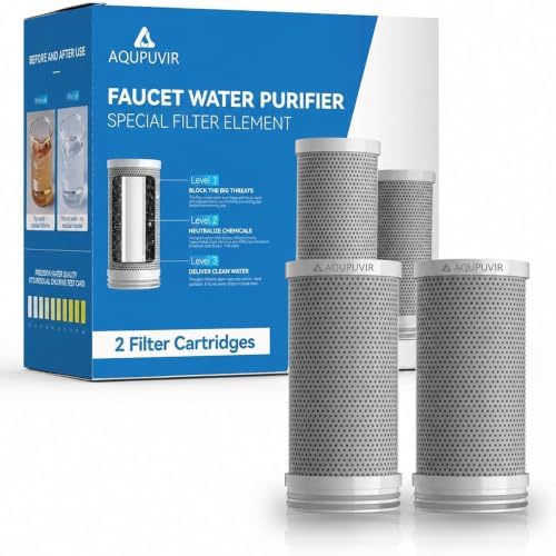 Smart Faucet Replacement Filter, Tap Water Filter Cartridges, Compatible with Most Faucet Water Filters, Reduces Chlorine Taste & Odor-Pack of 2 by AQUPUVIR