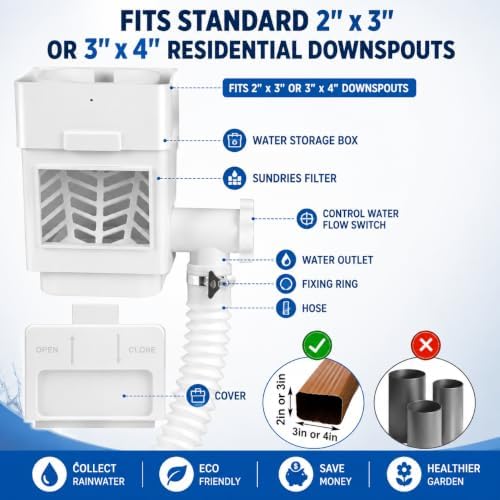 Premium Rain Barrel Downspout Diverter Rain Water Collection System Kit, Gutter Downspout Adapter with Filter, Adjustable Connector Hose, Fits Round & Square Downpipes for Rainwater Harvesting - Image 5