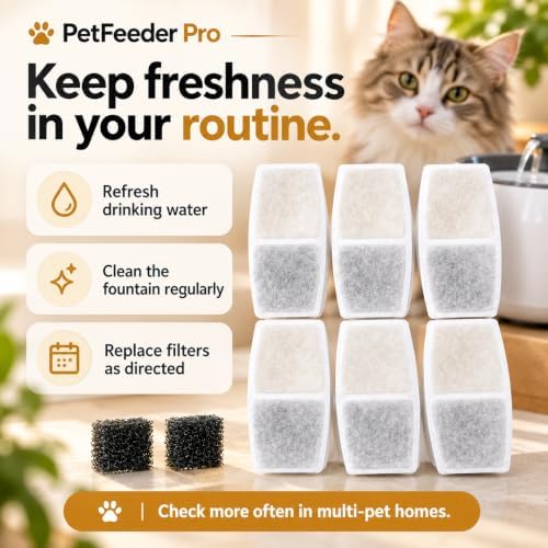 Replacement Filter for Stainless Steel Water Fountain, Pack of 6 Filters and 2 Sponges (WF01F) - Image 6