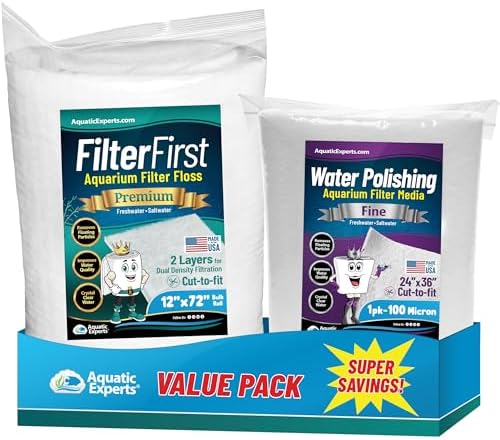 Aquarium Filter Floss for Fish Tank Filters - FilterFirst Aquarium Filter Pad - Media Roll for Crystal Clear Water, Aquatic Experts, 3/4" - 1" Thick (12 Inch Wide, Value Pack) by AquaticExperts