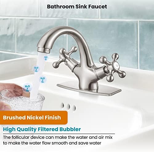 gotonovo Bathroom Sink Faucet 1 Hole Double Cross Handle, Brushed Nickel - Image 7