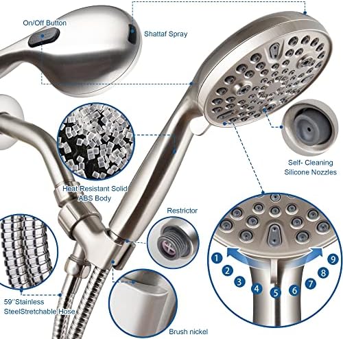 XMJAS-TURN High Pressure 10-mode Handheld Shower Head - Anti-clog Nozzles,Built-in Power Wash to Clean Tub, Tile & Pets,Extra Long 5 ft.Stainless Steel Hose, Copper interface shower holder - Image 5
