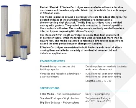 Pentair Pentek R30-BB Big Blue Pleated Polyester Sediment Water Filter, 10" x 4.5", 30 Micron, Whole House Reusable Cartridge (Pack of 8) - Image 2
