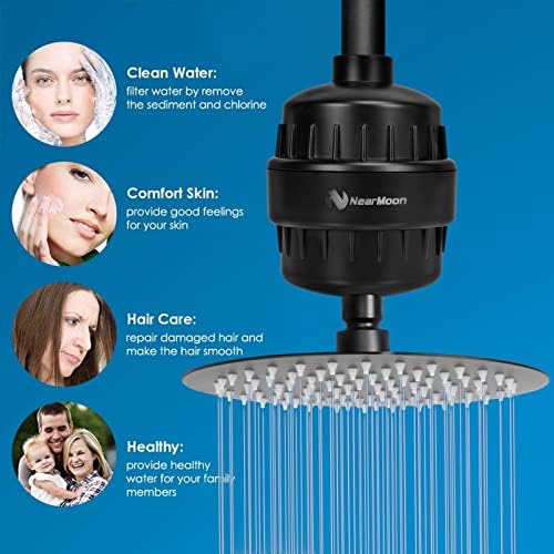 NearMoon High Output 15 Stage Shower Filter - Filtered Shower head softener for Hard Water，Reduces Dry Itchy Skin, Dandruff and Improves the Condition of Your Skin, Hair (Matte Black) - Image 5