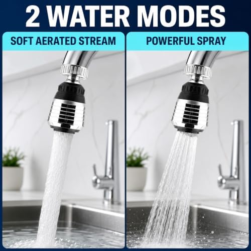 360° Swivel Faucet Aerator - Water Saving Dual Spray Tap Nozzle Adapter Diffuser Filter for Kitchen & Utility Sinks - Image 2