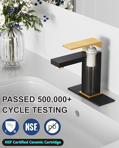 Midanya Bathroom Faucets 1 Hole Single Handle, Matte Black&Gold Handle - Image 4