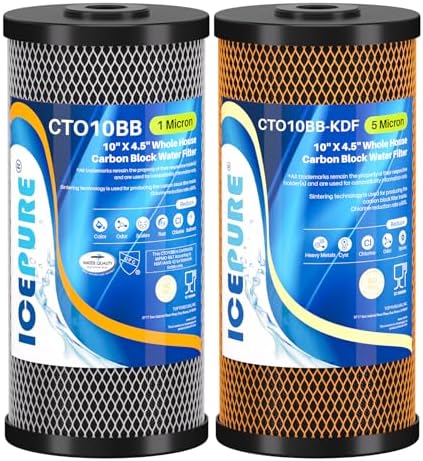 ICEPURE 2-Stage 10" x 4.5" Whole House Carbon Water Filter Set, Activated Carbon Filter and KDF Heavy Metal Removal Cartridge Replacement for WFHDC8001, CB-BB-10, FXHTC, GXWH40L, GXWH35F, Pack of 1 by ICEPURE