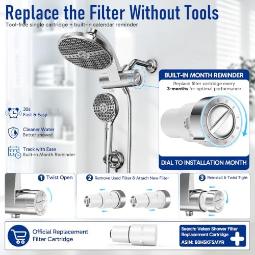 Veken Filtered Shower Head with Handheld, Multi-Pattern Rain Showerhead Set - Image 6