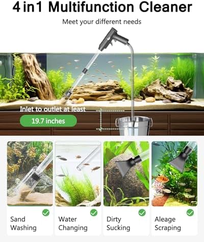 AQQA Aquarium Gravel Cleaner, 4-in-1 Upgrade Suction Power Manual Fish Tank Gravel Vacuum Cleaner Tools for Aquarium Water Changer with Water Flow Adjustment Use for Fish Tank Cleaning Gravel Sand - Image 2
