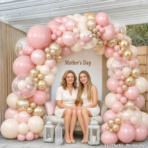 Dusty Pink Balloon Garland Arch Kit Double Stuffed Pearl White Gold - Image 6