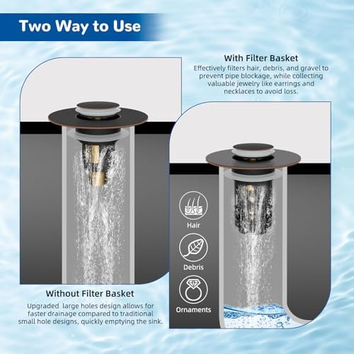 Hibbent 3 PCS Upgraded 3 in 1 Bathroom Sink Drain Strainer, Pop Up Stopper - Image 3