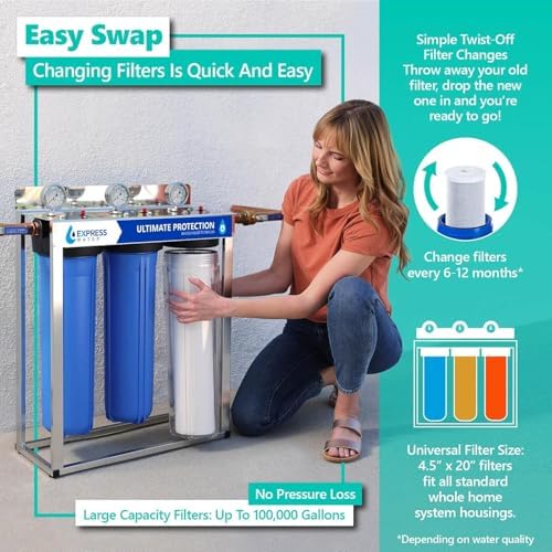 Express Water Whole House 3 Stage Heavy Metal and Anti Scale Water Filter Set - Polyphosphate, Carbon Block, KDF High Capacity Cartridge Filters - 5 Micron 4.5” x 20” inch - Image 5