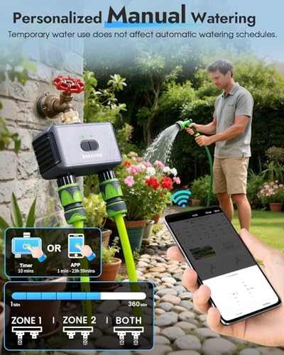 Insoma 2-Zone WiFi Water Timer for Garden Hose, WiFi Hose Timers with Brass Inlet, No-Gateway 2.4GHz Remote APP & Voice Control (Alexa/Google), Rain Delay & Manual Mode for Yard Lawn Garden Watering - Image 5