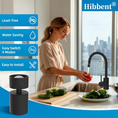 Hibbent NSF/ANSI/CAN 372 Certified 4 Modes Faucet Aerator, Matte Black - Image 5