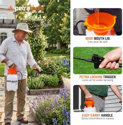 PetraTools HD101 Garden Pump Sprayer, 52-in Long Hose & 2 Nozzles, 1 Gallon - Image 5