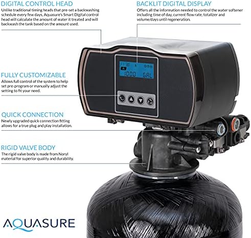 Aquasure 64,000 Grains Whole House Water Filter Bundle with Automatic Digital Metered Control Softener and 75 GPD RO Reverse Osmosis Drinking System | Removes Hardness | Ideal for 4-6+ bathrooms - Image 3