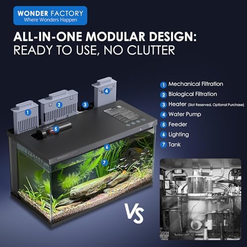 Wonderfactory Smart Aquarium Fish Tank 5 Gallon Starter kit, Self Cleaning System Efficiency Filter 7 Color LED Lights Automatic Feeder Temperature Display Monitor HD Glass, Smart Control with Apps - Image 3