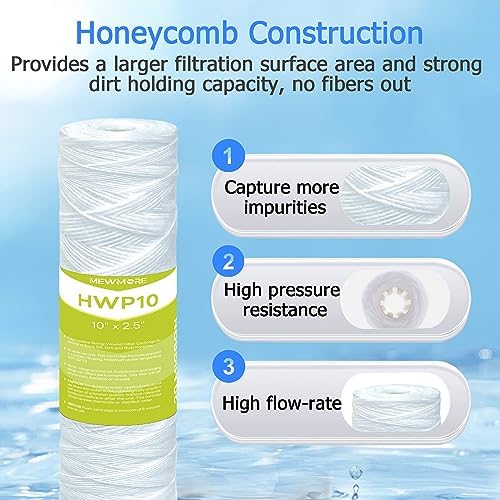 20 Micron Whole House Water Filter Cartridge, 10" x 2.5", 6-Pack - Image 3