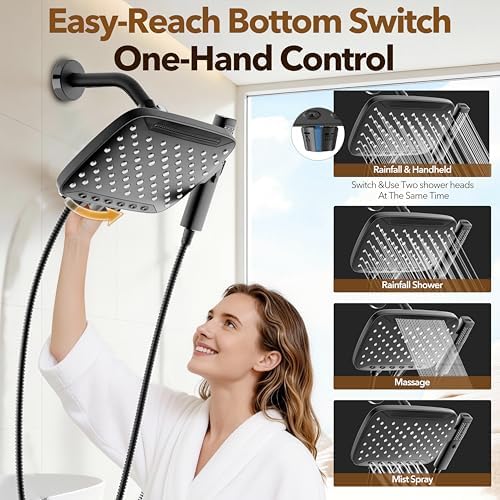 JDO High Pressure Rain Shower Head with Handheld Spray Matte Black - Image 4