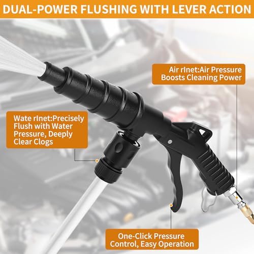 Coolant Flush Gun, heater core flush kit with Lever Action Air,Includes 2 PCS 4" Garden Hoses, with Multi-Size Nozzles for 19-40mm Hoses, for Automotive Coolant System Flush,Heater Core Cleaning - Image 4
