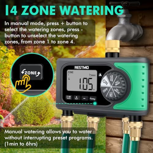 RESTMO 4-Zone Sprinkler Timer, Programmable Water Timer for Garden Hose - Image 3
