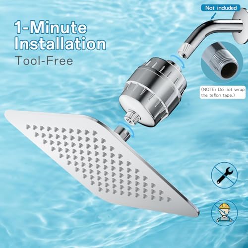 10'' High Pressure Filtered Shower Head Combo 20 Stage Shower Filter for Hard Water, Removes Chlorine & Harmful Substances (Chrome Polished) - Image 6