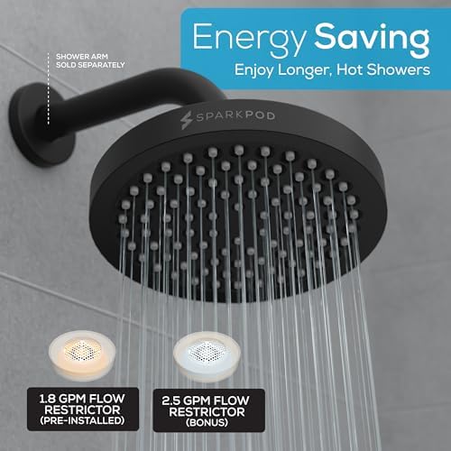 SparkPod Rain Shower Head, 6 Inch Round, Midnight Black Matte Finish - Image 3