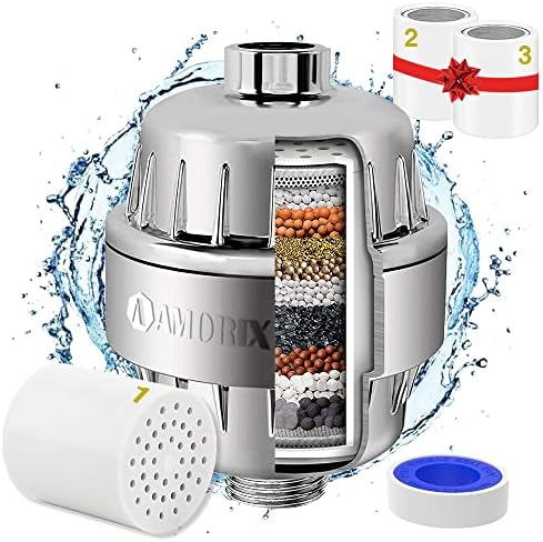 High Output Chrome 15 Stage Shower Head Filter for Hard Water by AMORIX