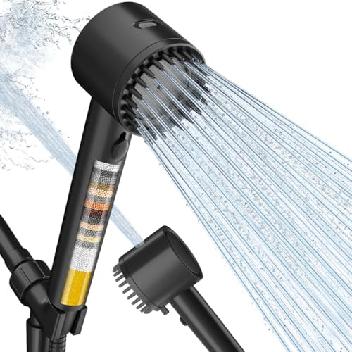 Cobbe Filtered Shower Head with Handheld, High Pressure 5 Spray Mode Showerhead with Filters, Built-in Power Wash for Hard Water - Remove Chlorine - Reduces Dry Itchy Skin, Black by Cobbe