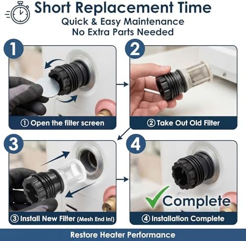 3-in-1 Filter Removal Tool & 2 Inlet Filters Kit for Tankless Water Heaters, Compatible with Impact Drivers, Wrenches or Hand Grip, Water Heater Maintenance Kit for Easier Filter Cleaning - Image 3