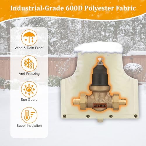 Backflow Preventer Insulated Cover (5°F) for Winter Freeze Protection, 14"W x 13"H Thickened Pressure Reducing Value & Well Pump Cover, Outdoor Waterproof Insulation Pouch for Sprinkler Valve, Beige - Image 4