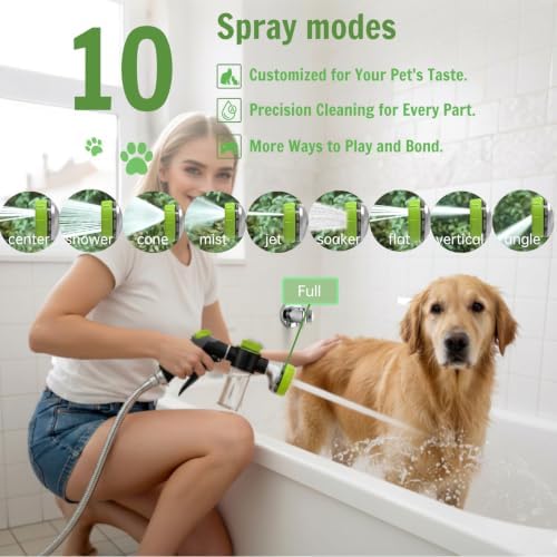 Dog Shower Attachment Water Hose Nozzle Sprayer Set with Metal 3-Way Shower Diverter & 6FT Shower Hose, 10 Spray Modes,with Soap Dispenser,Suitable for Indoor Outdoor Dog Washing - Image 4