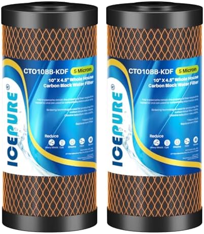 ICEPURE 5 Micron 4.5" x 10" CTO10BB-KDF Whole House Water Filter Coconut Shell Activated Carbon and KDF Heavy Metal Removal Water Filter Replacement for Home, 2PACK by ICEPURE