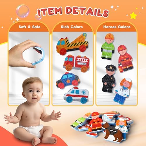 Baby Bath Toys for Kids Ages 1-3,14PCS Rescue Team Foam Bath Toys - Image 6