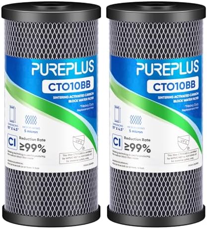 PUREPLUS 5 Micron 10"x4.5" Whole House Carbon Water Filter, CTO10BB, 2 Pack by PUREPLUS