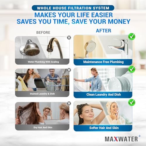 Max Water 3 Stage Whole House Water Filter System with Sediment + Phosphate Anti Scale (PHO) + CTO Chlorine Reduction Filter - 1" Inlet/Outlet, Pressure Gauges, Wrench, Bracket - Image 7