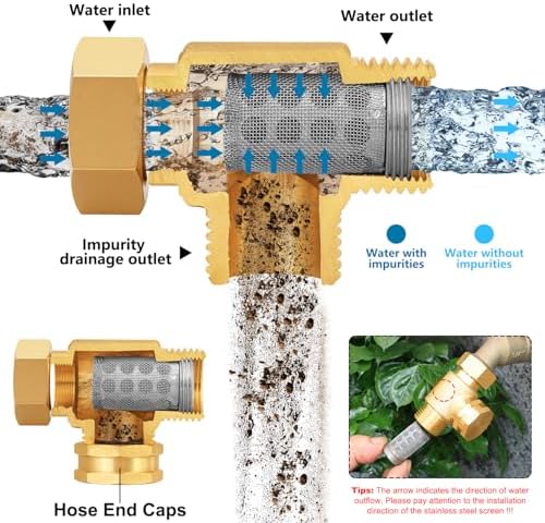 Garden Hose Filter Attachment with 100 Mesh and 40 Mesh Stainless Steel Screen,Brass Filter Pressure Washer Inlet for RV Camping Car Wash Rainwater Filtration (with Cap) - Image 3