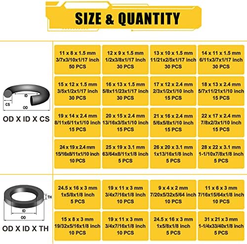 380PCS 24 Sizes Rubber & Silicone Hose Washers & O Ring Assortment Kit - Image 2