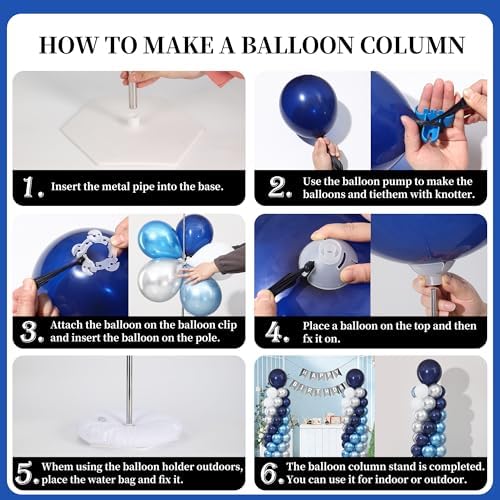 Navy Blue and Silver White Balloon Column Stand Kit Set of 2 for Floor - Image 6