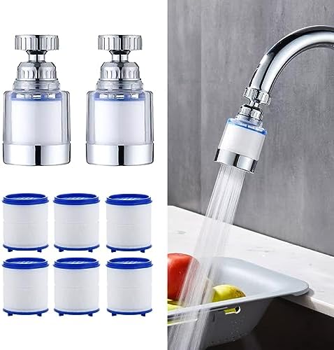 2-Pcs Sink Water Faucet Filter,360 Degree Rotating Faucet Filter Water Filter Purifier for Kitchen,Bathroom Sink,Removes Sediment and Large Impurities,with 6 Filter Cartridges by LiXiongBao