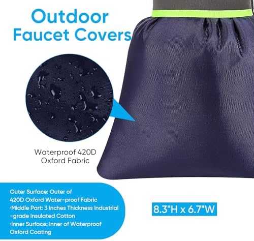 2Pack Outdoor Faucet Covers for Winter - Pro 6.7"W x 8.3"H Outdoor Water Faucet Covers Socks for Winter Freeze Protection Pipe Insulation Reusable Waterproof Insulated Spigot backflow Cover,Blue - Image 3