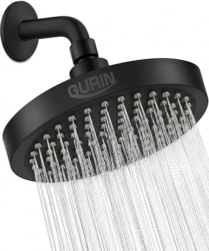GURIN Shower Head - Luxury Matte Black Finish - Rain Showerhead 6 Inch by GURIN